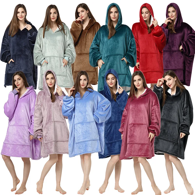 Ženy Nightdress Sleep Dress s kapucňou pevná farebná nadmerná nadmerná suma, domáce oblečenie, ktoré sú zhustené a udržiavajte teplé domáce šaty s dlhým rukávom