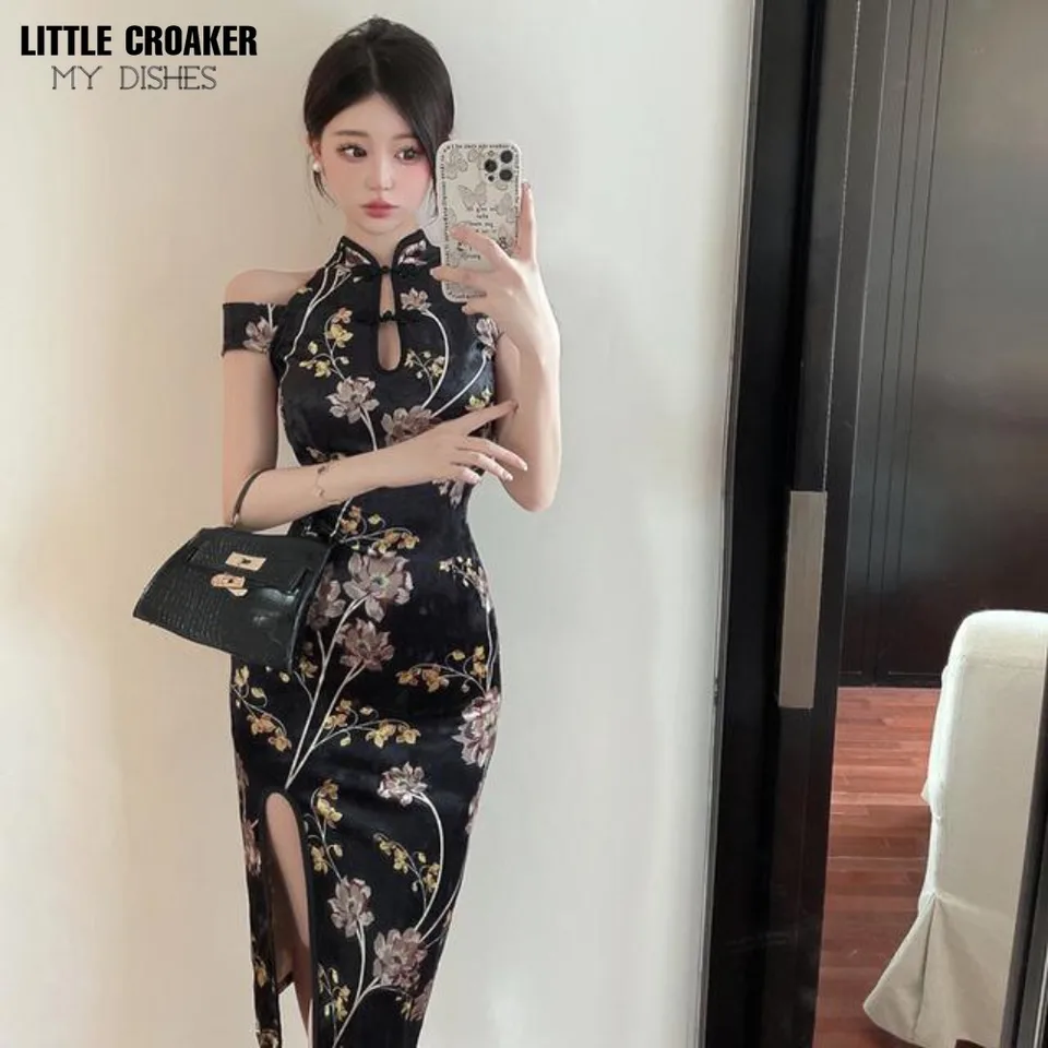 Ženy nové retro chinoiserie vysoký zmysel Číňania vylepšené cheongsam svetlo z dizajnu ramena v taške bedrové šaty Ženy