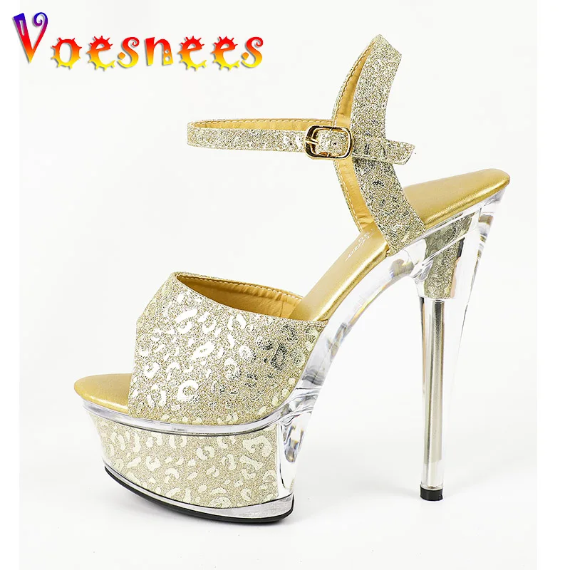 Ženy Nové zlaté remízovacie vysoké podpätky členkový popruh Gladiátor Sandále 15 cm Stiletto Party Shoes 2023 Hrubá spodná fáza Vykonajte čerpadlá