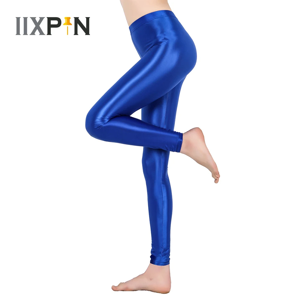 Ženy olejové lesklé pružné legíny lesklé kovové chudé leggingy Bodycon Horúce nohavice pre telocvičňu Jóga Dance Running Cycling Sports