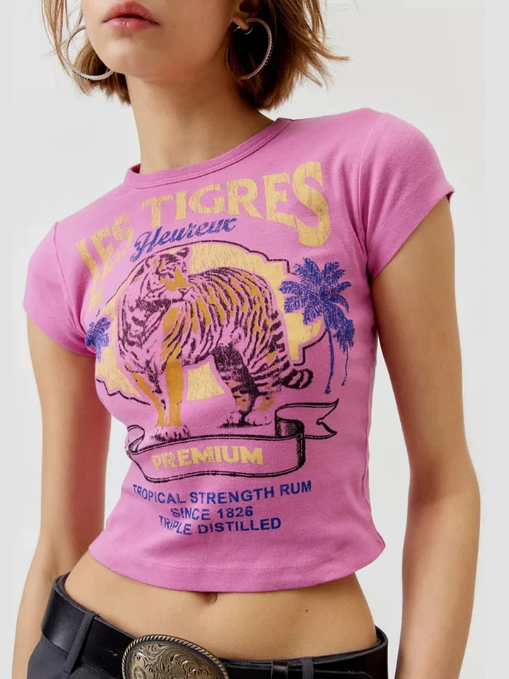 Ženy orežia základné tričká Summer Tiger Print Trit Tops Tops Tops Tops Casy Pulloves for Streetwear estetické grunge oblečenie štíhle top top