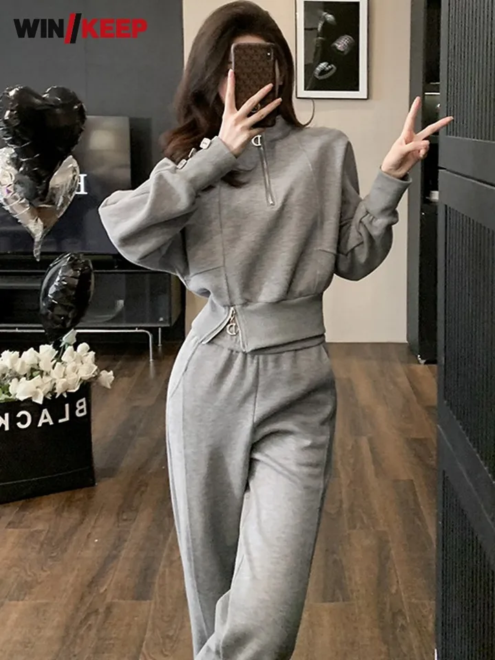 Ženy Outdoor Sports Two -Piece Set Stand Tops Tops Sheatpants Tracksuit Fleece Jogging Running Set Gym Fitness Training Sety