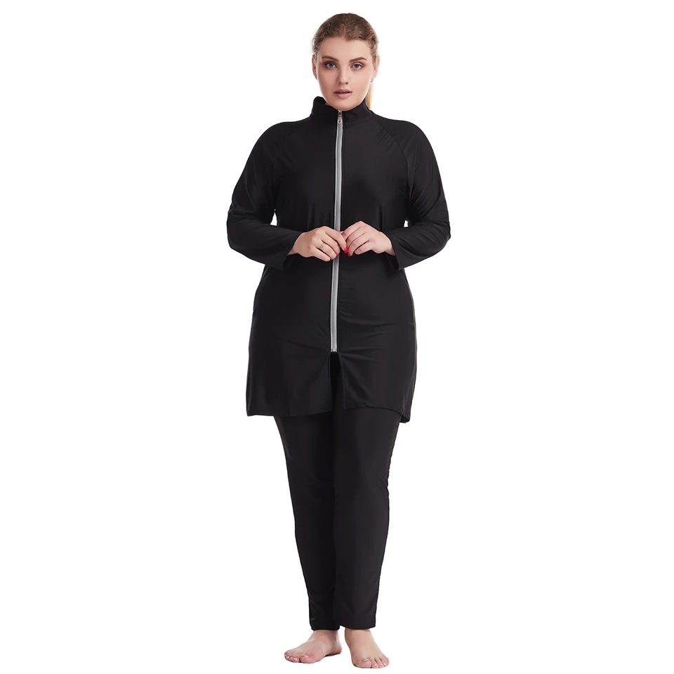 Ženy plavecký oblek xl-6xl obyčajná farba moslim tradičné tankinis 3ks hidžáb s dlhými rukávmi športové plavky islamské burkinis
