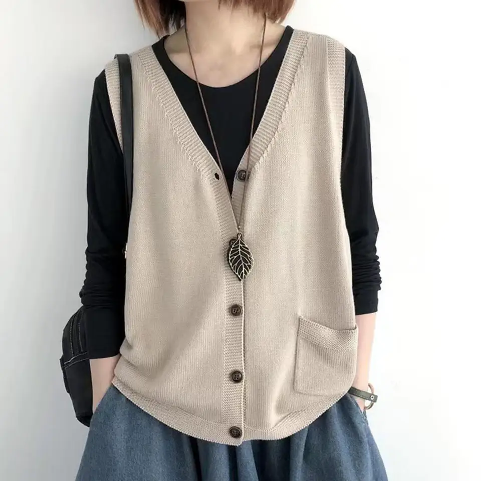Ženy pletajúca vesta Ves-krk s jedným prsiam sveter jumper 2024 Jeseň Zimná zima Teplá vesta pletela Sweater Cardigan Tank Topy