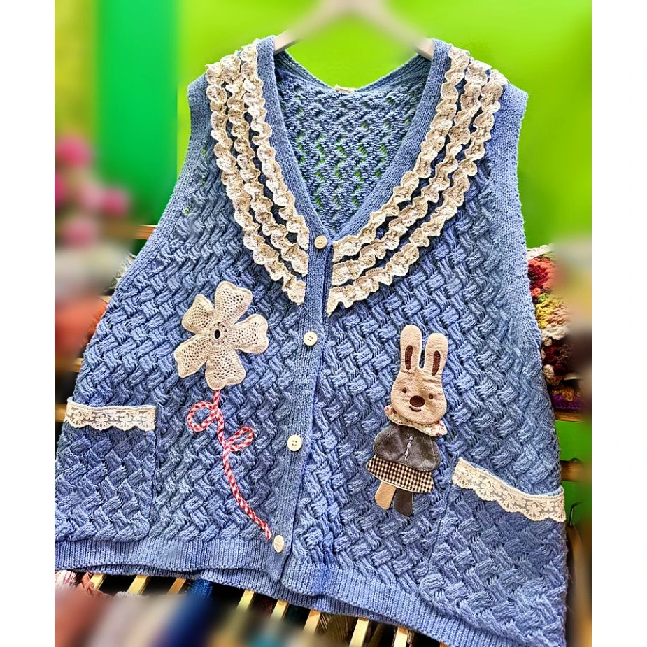 Ženy pletená vlna dutina vyrazená čipka Vesta Vintage retro elegantná chata jadro Sladké lolita mori dievča sladké škriatok