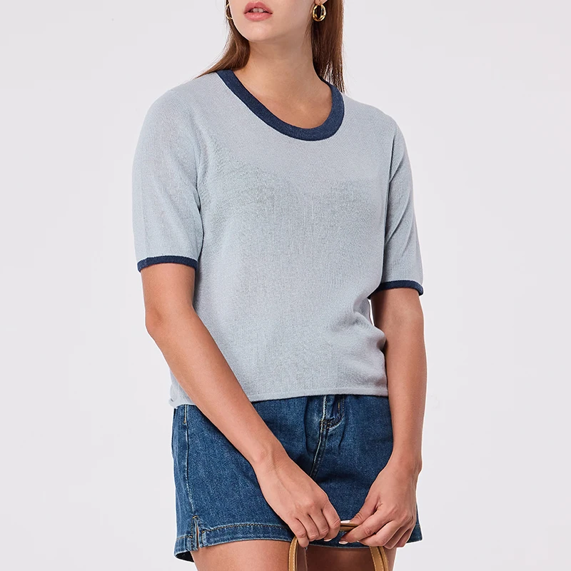Ženy pletený sveter základné topy letné vinobranie o krk s krátkym rukávom Pullover Žen Pletovok Top elegantné vrcholy tričko ženské tričko 2024