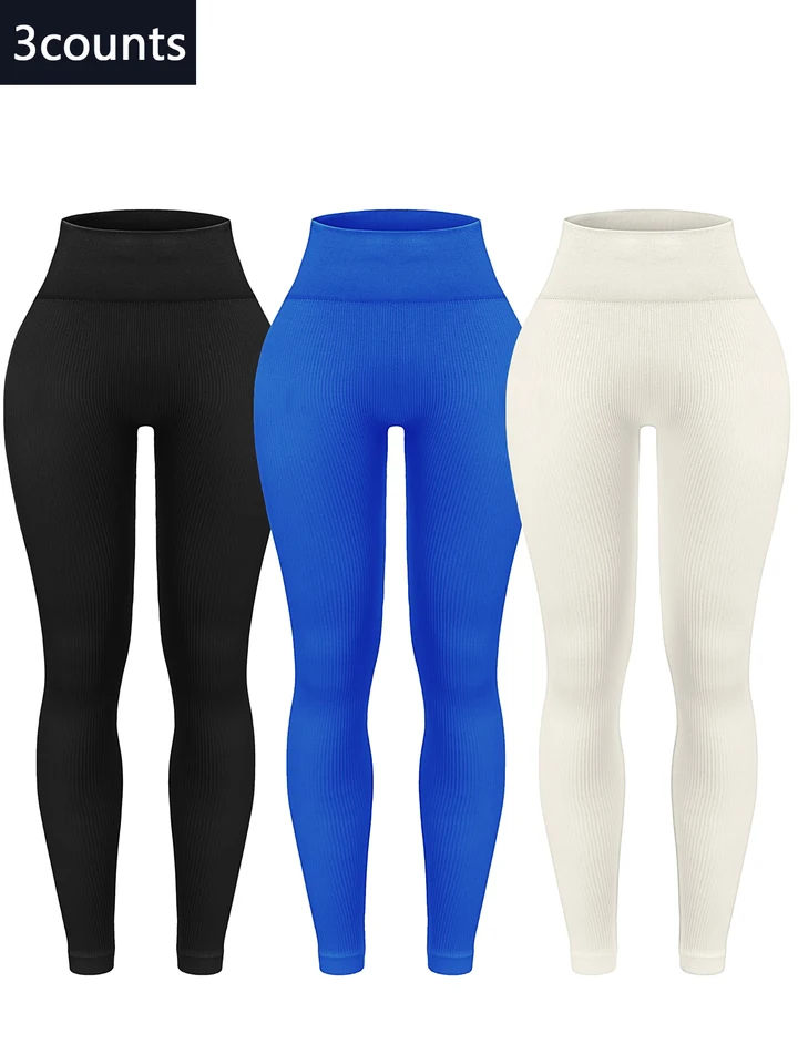 Ženy plynulé legíny rebrované fitness vysoký pás
