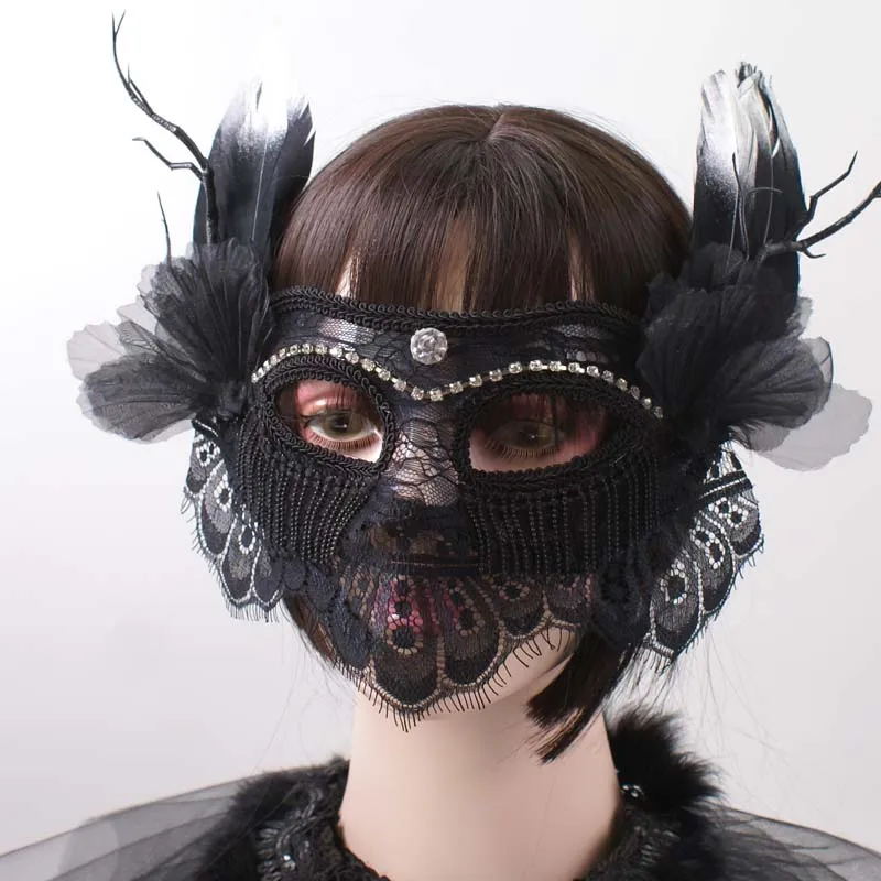 Ženy princezná čierne perie plné tvárové masky čipky festival Party cosplay karneval vianočná maska