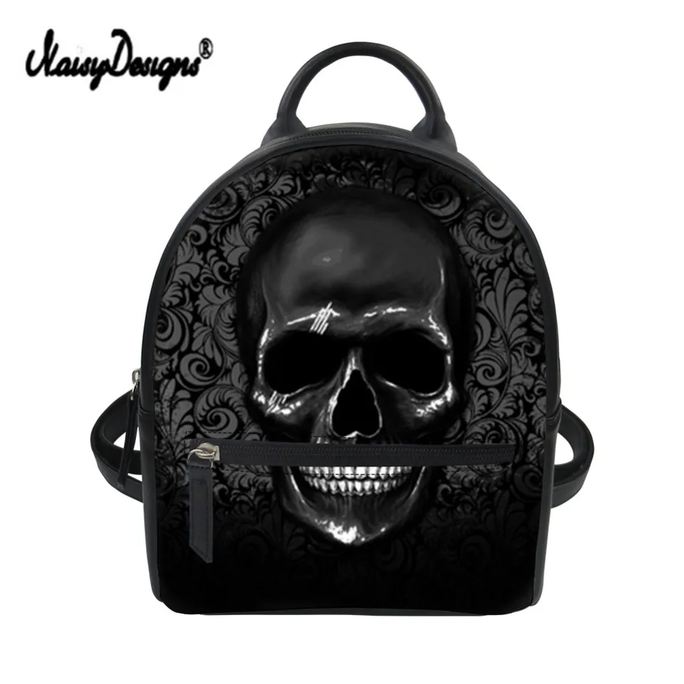 Ženy PU kožené mini batohy Balck 3D lebka Print Cool Men laptop Teenager School Dievča
