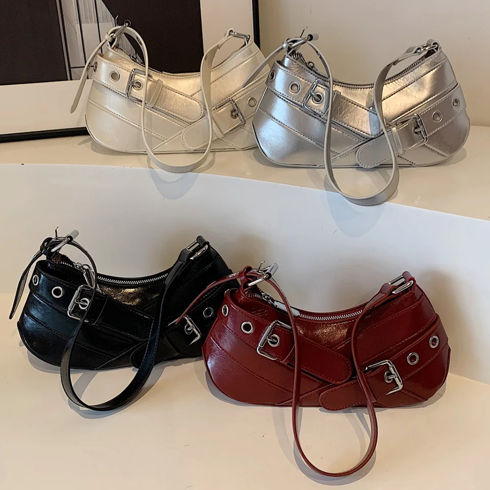 Ženy PU kožené punk crossbody taška y2k kabelka vinobranie kabelka Clut