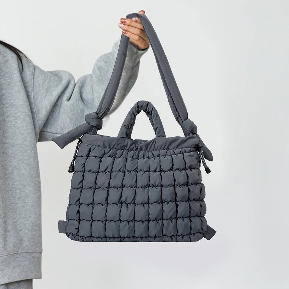 Ženy Puffer Tote Bag prešívané ramenné tašku Lightweight Fashion Tote Kabelka Multifunkcia Multifunkcia tuhej farby batohový batoh