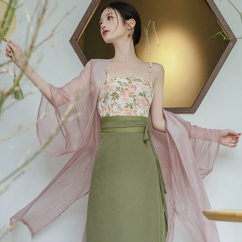 Ženy qipao set elegantné vinobranie hanfu oblečenie vylepšené šaty v čínskom štýle cheongsams sieťovina Cardigan Robe tlač kvetinová vesta Vestidos