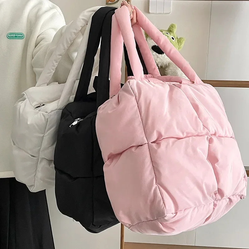 Ženy retro kockované prešívané ramenné vrecko na ramene Pevná farba mäkká kabelka Soft -tote ružová sapce Polded Under Pack Bag