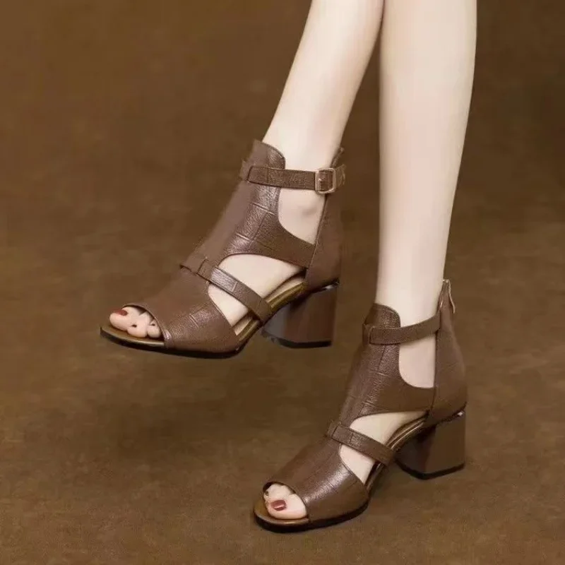 Ženy sandále Chunky vysoké podpätky peep toe the dutlow ríms štýl sandále spony