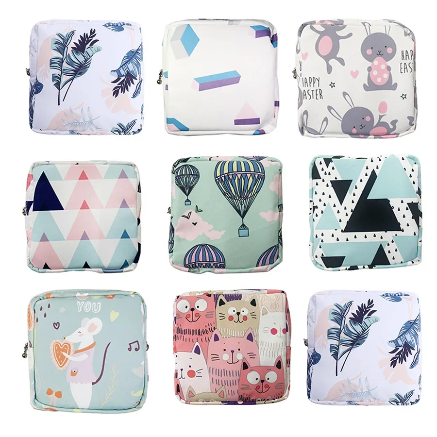 Ženy Sanitárna obrúsok Tampón Storage Bag Cute Sanitárna podložka Prenosná make -up rúž kľúča slúchadlá Organizátor Káble