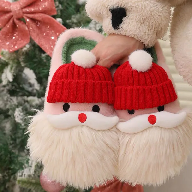 Ženy Santa Claus Plippers Ženy Ženská zimná chmýří Teplá platforma Anti sklz domáce papuče kryté podlahové bavlnené topánky vianočné darčeky