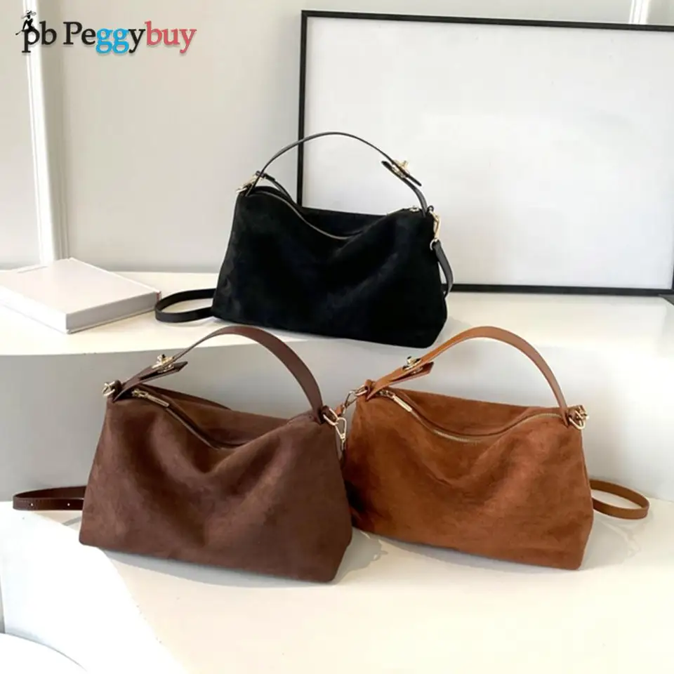 Ženy semišové ramenné vrecko nastaviteľné vrecko na popruh s vreckom s vnútorným vreckom retro hobo kabelka zimná móda móda samica kabelky
