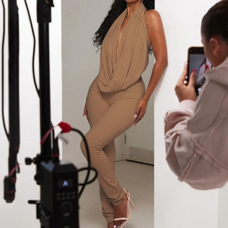 Ženy Sexy 2 -kusové súpravy Swinging Collar Halter Backless Tanks Top + Vysoký pás ceruzka na zhodné streetwear Suits Clubwear