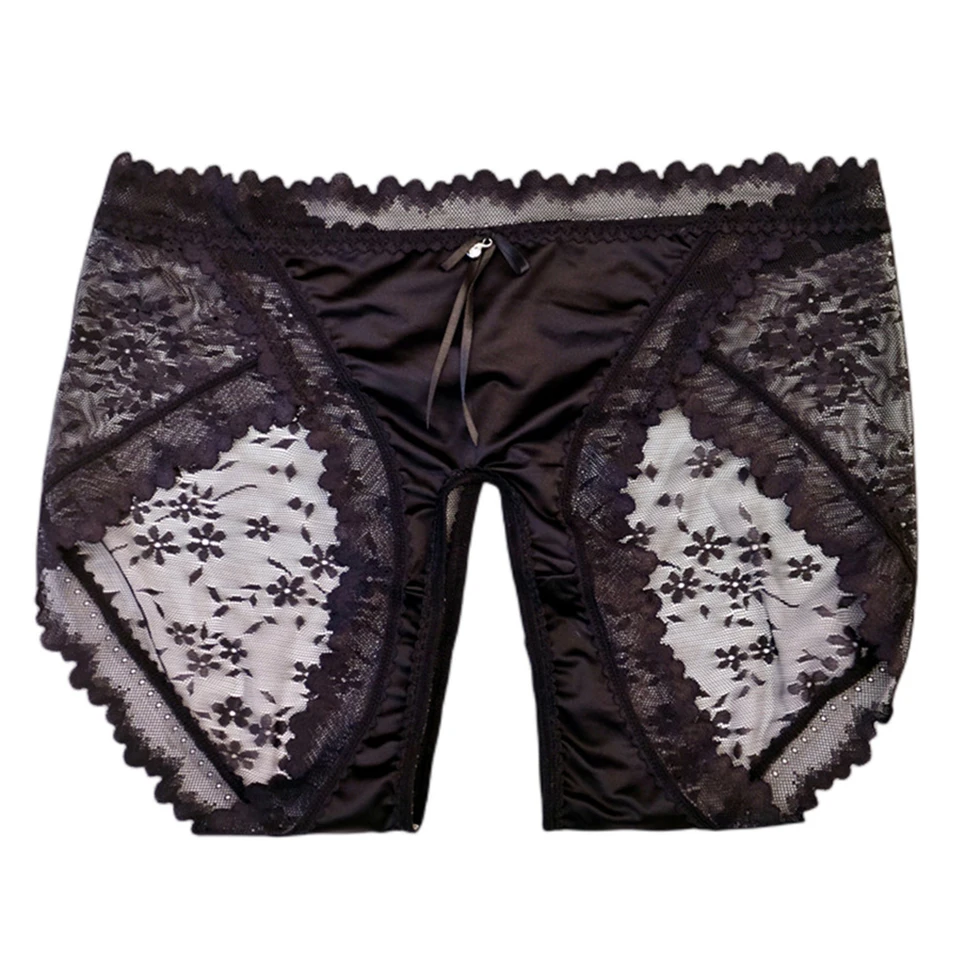 Ženy Sexy briefs Lace Oil Leskiny saténové nohavičky Otvorené rozkrokové spodné prádlo ultra tenké priehľadné spodné prádlo erotické nohavičky