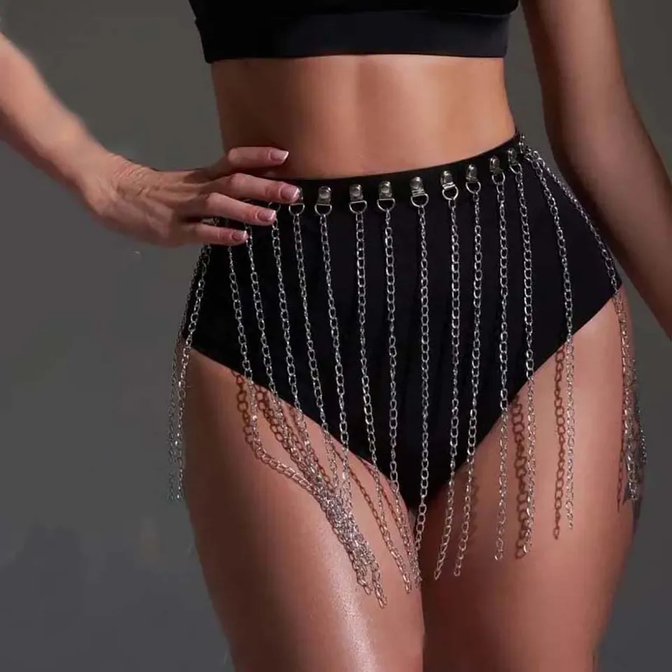 Ženy Sexy brušné reťazové pásy Strapce retiazky Buds BDMS BDMS Bondage Stehn Podväzok opasok kožená spodná bielizeň fetiš exotické doplnky