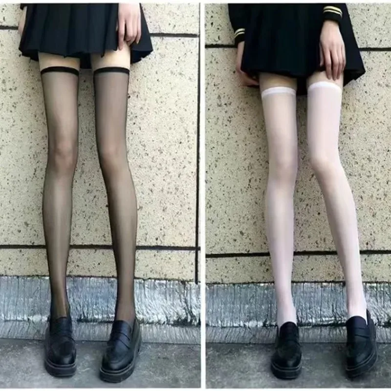 Ženy sexy erotické nad kolenom čierna a biela závesná trubica hodvábne stehno vysoké roztomilé rybárske priehľadné pančuchy Čisté dlhé ponožky
