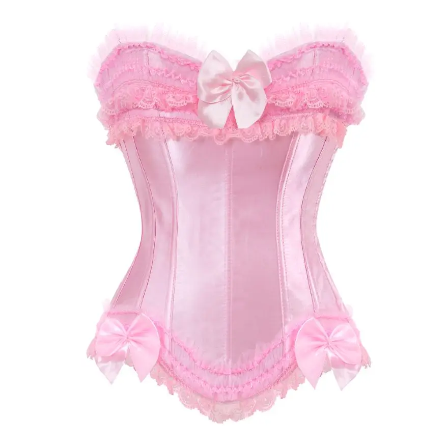 Ženy Sexy saténové nadmerné korzet Lace Up Corzets Bustiers Top Gothic Ladies Halloween plus veľkosť bielej červenej čiernej ružovej korsett