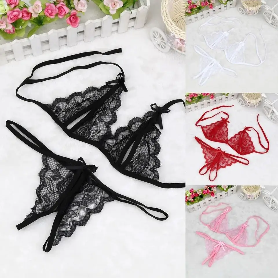 Ženy Sexy spodné prádlo Plne set priedušné čipky Dámy Otvorené rozkrokom G-String a ultra tenké bralety mäkké tenké remienok Brassiere