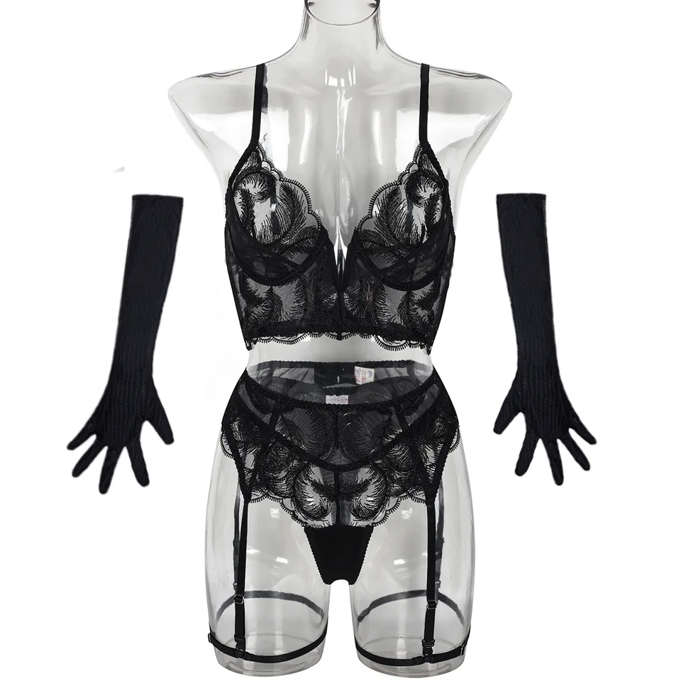 Ženy Sexy čipka podprsenka Set Think See cez spodnú bielizeň Elegantná dámy perspektíva spodná bielizeň mikro bikini tangá briefky