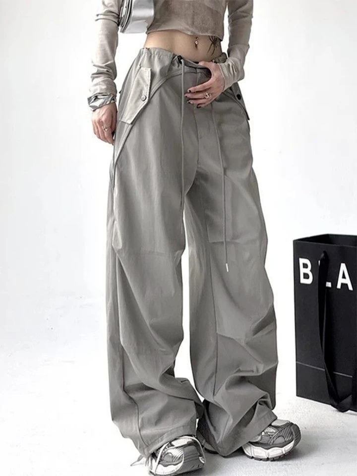 Ženy sivé nákladné nohavice Baggy Streetwear 90. roky estetické padáky Pants Harajuku Japonský štýl 2000 -tych rokov Y2K Vintage nohavice oblečenie