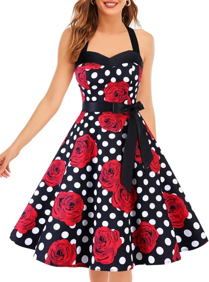 Ženy skladané šaty Rockabilly Flare Dress Polka Dots Dots Tlač Swing Dress 50. roky 50. roky Audrey Hepburn Retro retro vintage Party Cocktail Chatses