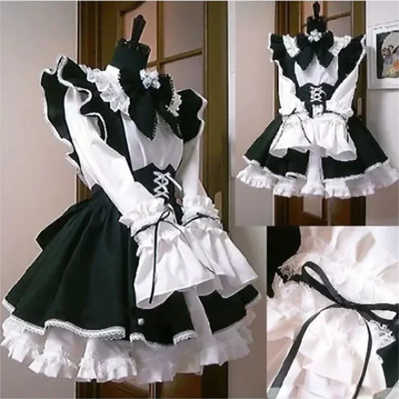 Ženy slúžka outfit lolita cosplay roztomilé sexy erotické kawaii kaviareň kostým čierne biele muži uniformné zástera šaty roztomilé bowknot mucama
