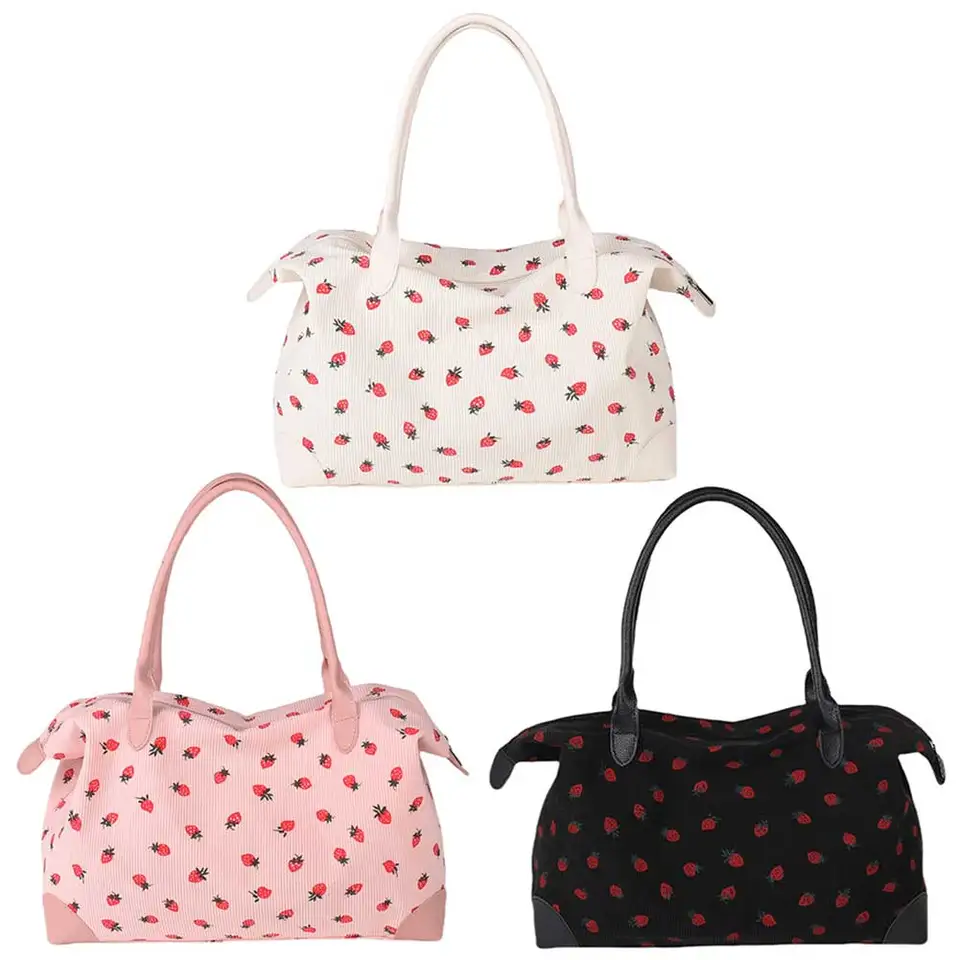 Ženy Strawberry Travel Duffle Bag Veľký kapacita týždenník cez noc vrecko na zips