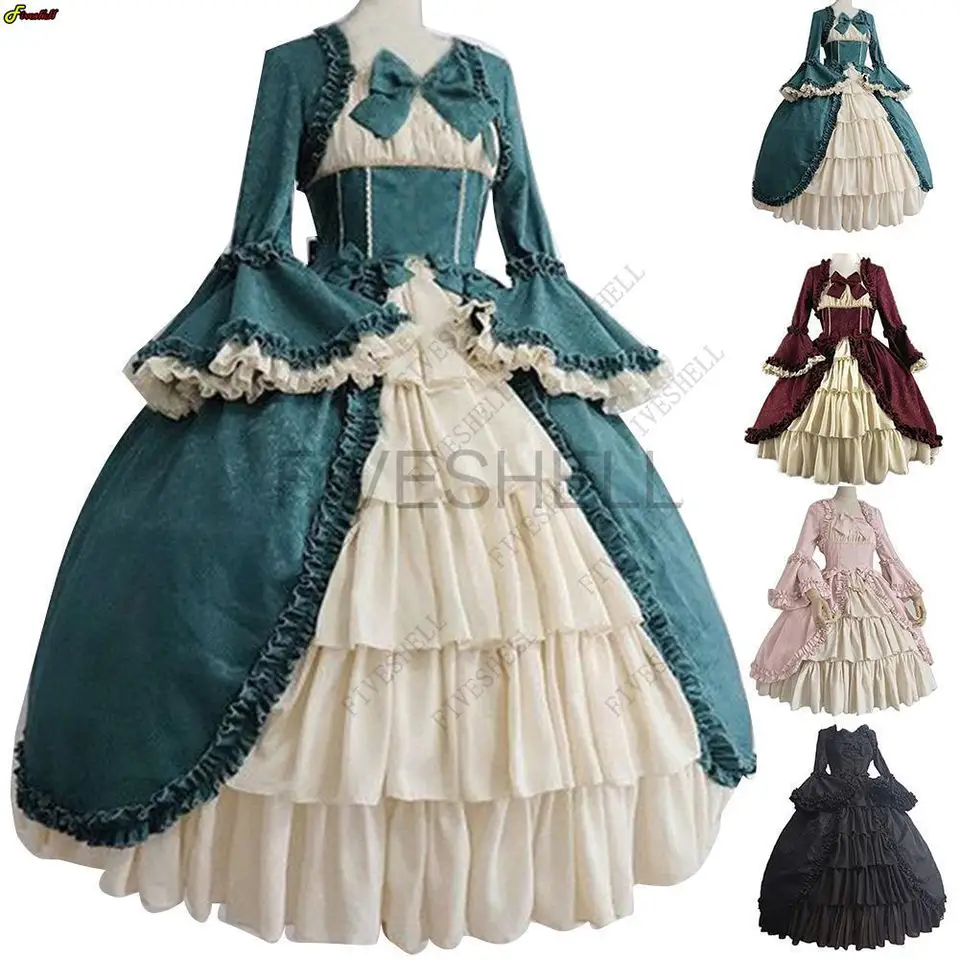 Ženy Stredoveké retro gothed court lolita šaty Royal Lady Ball kostým šaty štvorcový krk tesný pás bowknot elegantné vestido