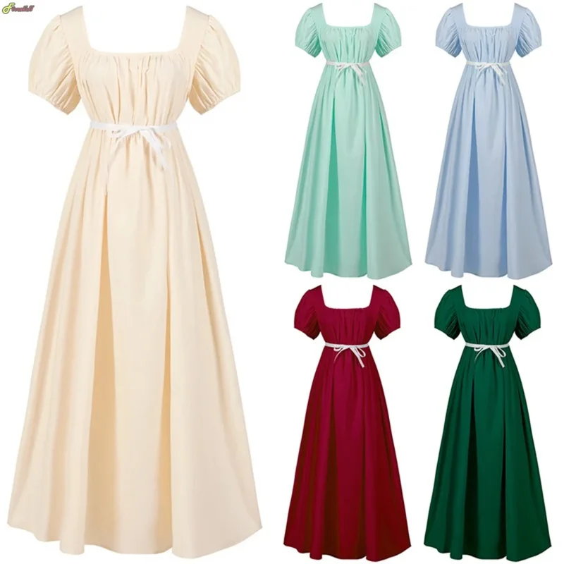 Ženy Stredoveké šaty viktoriánske kostýmy Regency Kostýmy s krátkym rukávom Empire High Pase Solid Color Bridgerton Cosplay kostýmy NX663