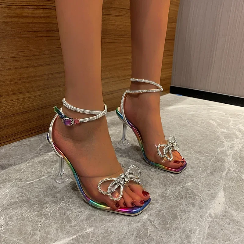 Ženy strieborné sandále Peep-Toe Open-Toe pásový remienok s kamienok s kamienkami na sponky