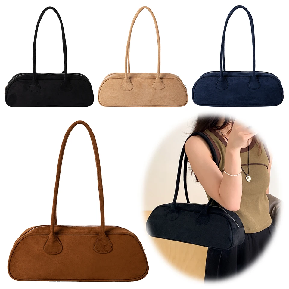 Ženy Suede Boston Tote Bag zipsová taška na rameno s viacerými vreckovými kabelkou kabelky na kabelku na nákup cestovanie
