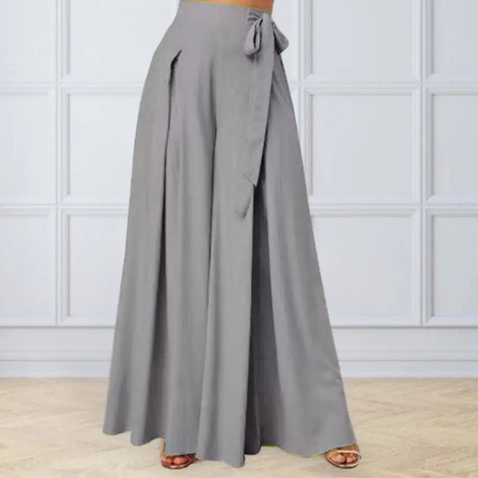 Ženy sukne nohavice široké nohy šnurované luk s vysokým pásom voľné nohavice pevné farby a-big hem hlboký rozkrok tanečný výkon culottes