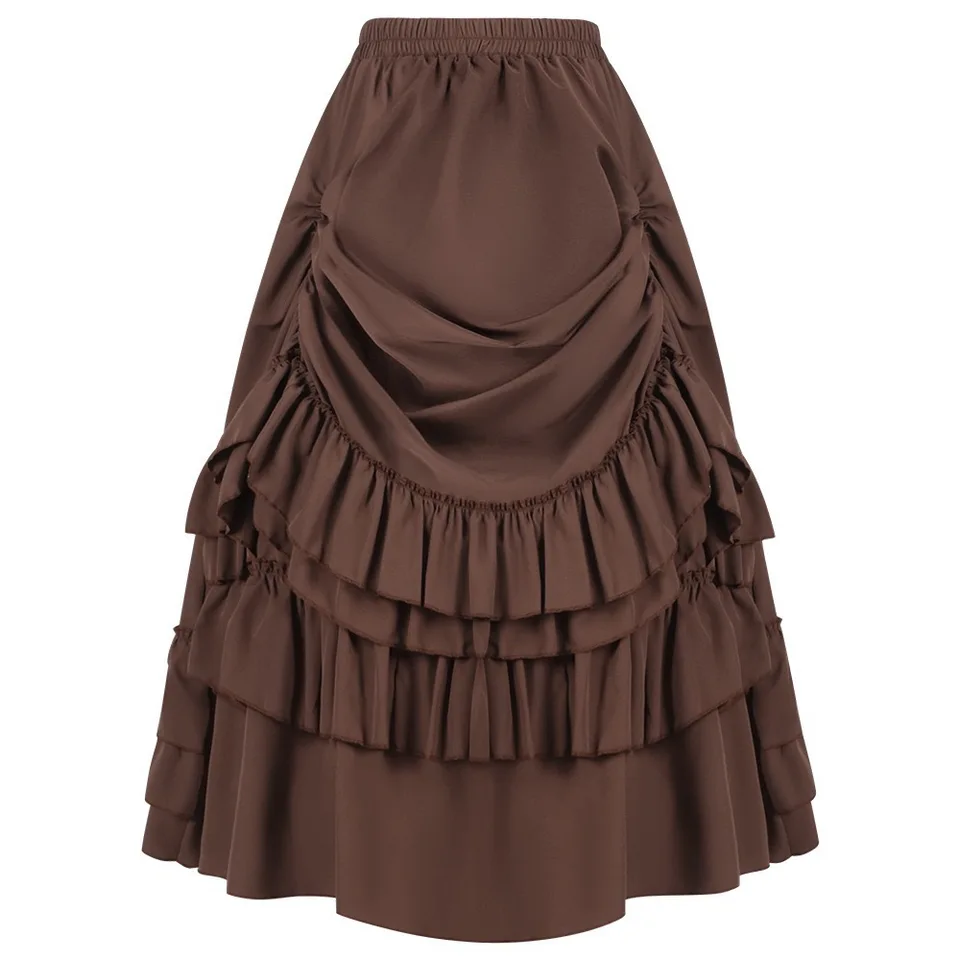 Ženy sukne steampunk sexy štíhle dlhé vysoké nízky nízky viacvrstvový shirring skladaný korzet bustier sukne gotické punk vintage plus veľkosť