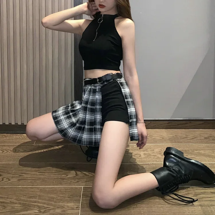 Ženy sukňa harajuku gothic čierna sexy sexy sukňa piknutá sukňa punk dievčenská sukňa s šortkami nová letná kockovaná sukňa