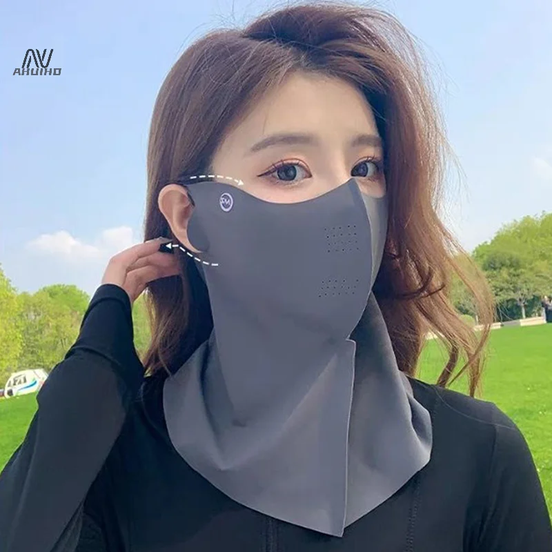 Ženy Summer UV ochrana proti krku šatka ľadová hodvábna maska ​​na tvár kryt vonkajšieho zábaly Cover Cycling Sun Proof Sun Sunkreen Dustov odolný