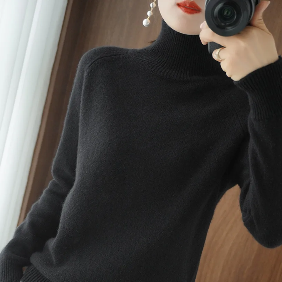 Ženy teplé rolák sveter Jeseň Zima zahustená pletená pullover Tops Soft Cashmere s dlhým rukávom štíhle spodky čierna béžová béžová béža