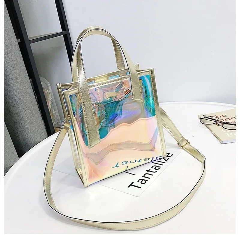 Ženy Transparentné laserové tašky Shopper PVC totes Crossbody rameno tašky kabelky pre ženy