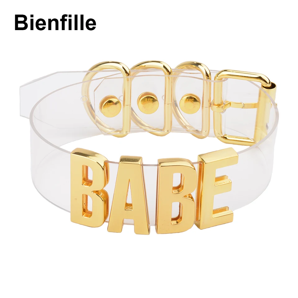Ženy unisex na mieru ručne vyrábané písmeno Choker náhrdelník kawaii punk goth bdsm golier zlatý kov Priehľadné kožené kožené babe Choker