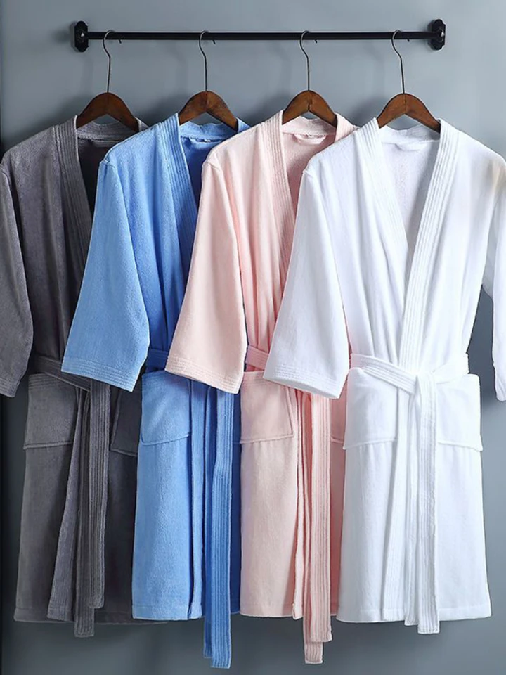 Ženy Uterák župan 100%bavlnená dlhá hrubá absorpčná Terry Bath Rúch Kimono Muži ľahké vafle Pevné šaty Sleewear