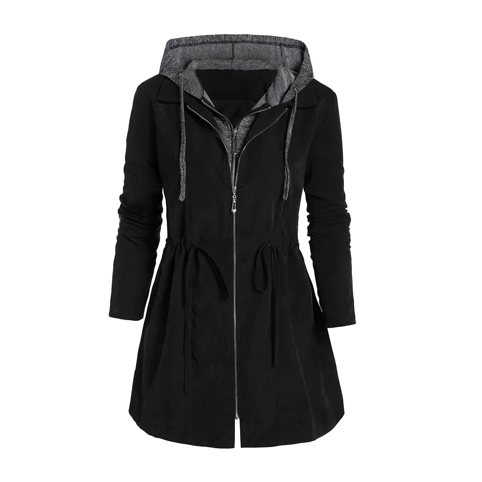 Ženy Velvet Windbreaker Winter Plus veľkosti šnúrky s kapucňou s kapucňou Dvojrstvou zips vonkajšie odevy plus veľkosti kabáty 6xl
