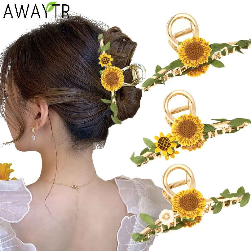 Ženy veľké slnečnicové kvety vlasové sponky na vlasy Claw Clips Styling Styling Dievčatá Dievča