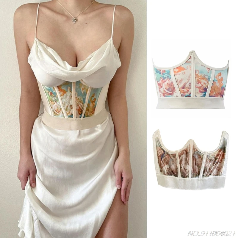 Ženy vintage anjel tlačené korzetové zábalové opasok Boned pás Shaper Underbust Bustier Cincher Elastic Belt Shapewear Wolesales
