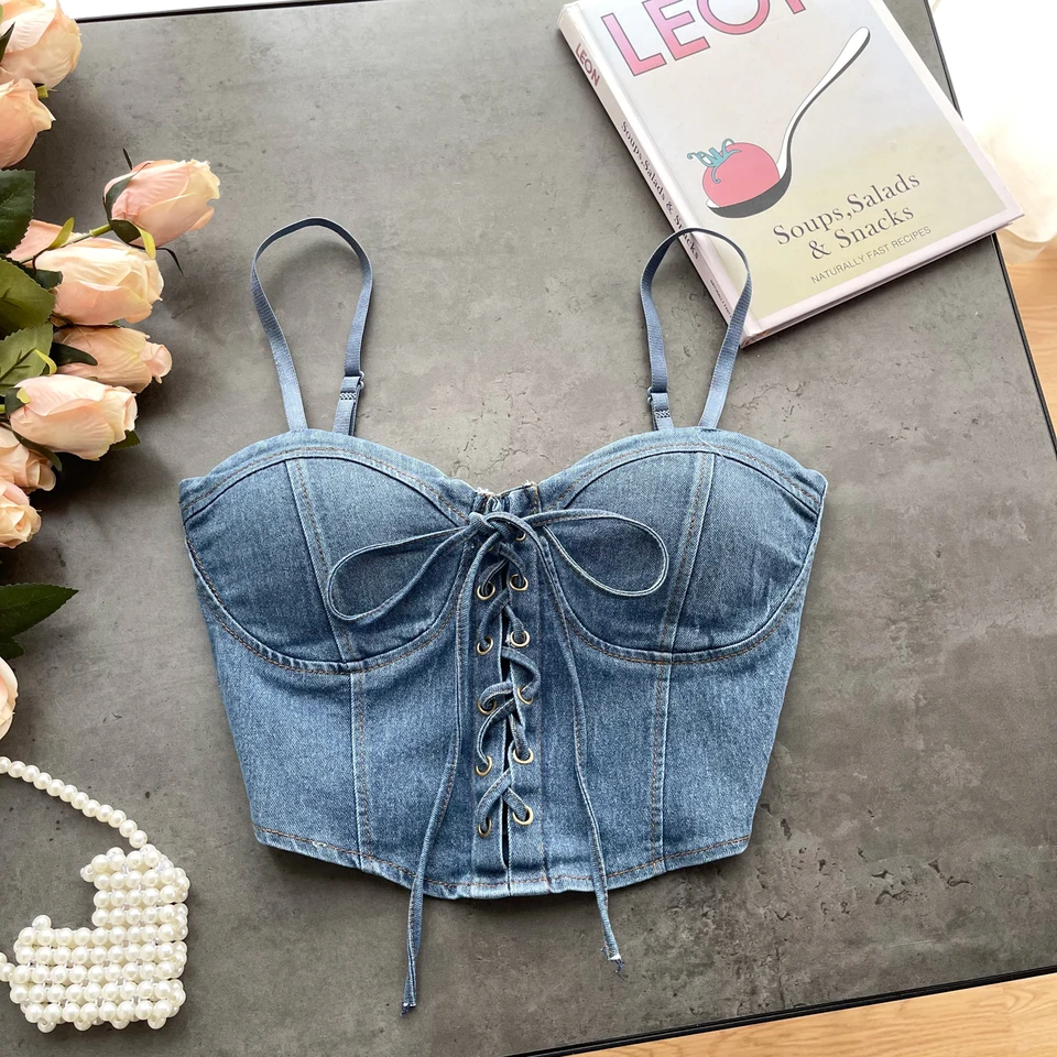 Ženy vintage elegantné bandážové kovbojské tank Top Slim Camis Sexy kórejské módne rukávy letné ženy Sladké plodiny top