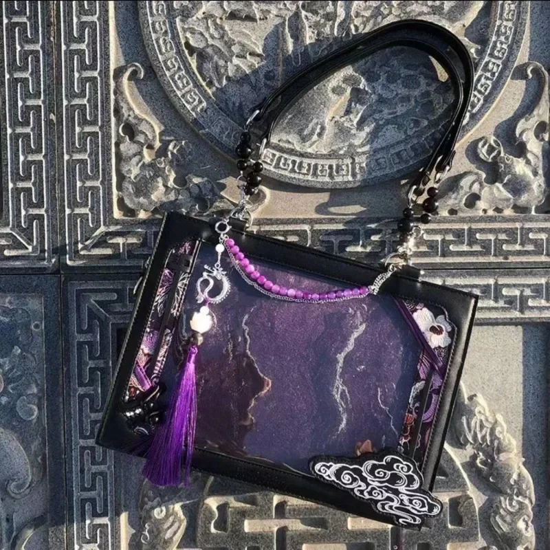 Ženy vintage punk harajuku ramenné tašky ITA priehľadné módne reťazové kabelky