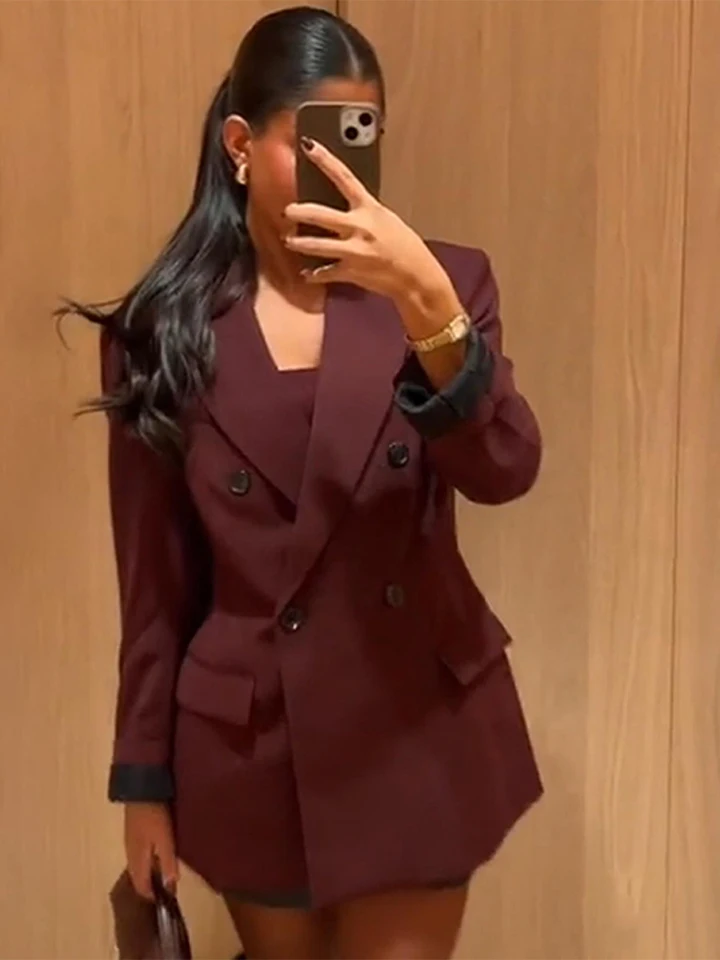 Ženy Víno červené sako bunda elegantné elegantné dvojkrídňové vankúšikové podložky oblek Coats Wimate Sumped Lady Lady Tops
